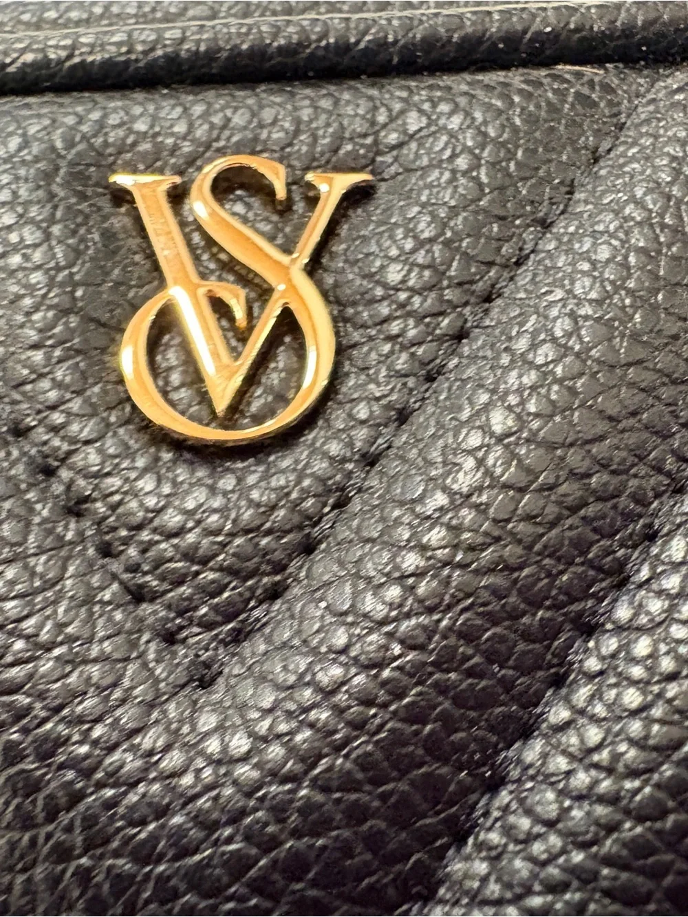 Victoria’s Secret Black Quilted Crossbody Bag with Gold Logo